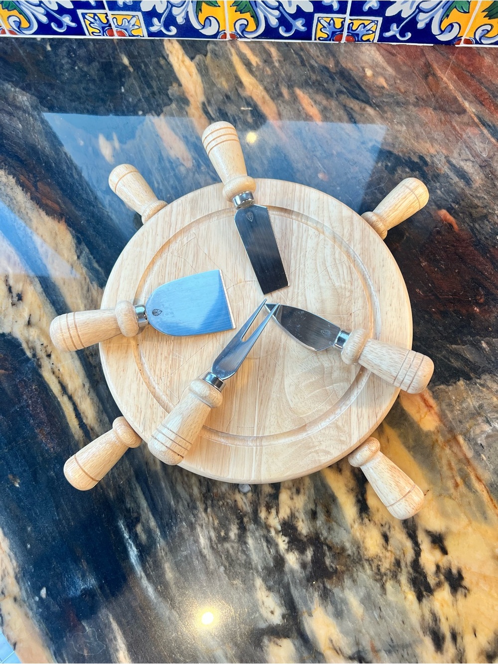 Wooden Cheese Board Set with Four Cheese Tools - Natural Wood